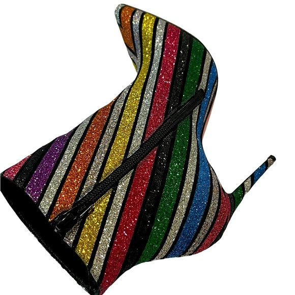 Christian Louboutin Multicolor So Kate 100 Striped Rainbow Glitter Heels Boots. - Picture 4 of 13